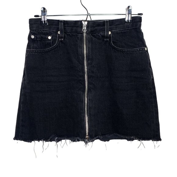 rag & bone Anna Raven Black Raw Hem Full Zip Front Mini Skirt Denim Size 24 - Picture 2 of 12
